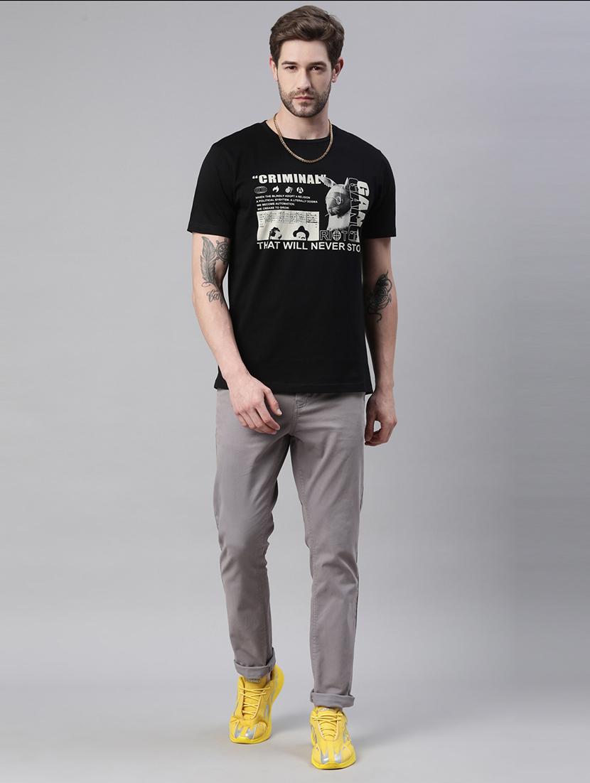 grey solid flat front casual trouser - 18028740 - Zoom Image - 4