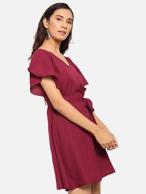 tie front solid fit & flare dress - 18029928 - Standard Image - 2