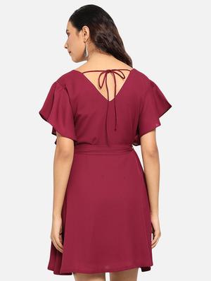 tie front solid fit & flare dress - 18029928 - Standard Image - 3
