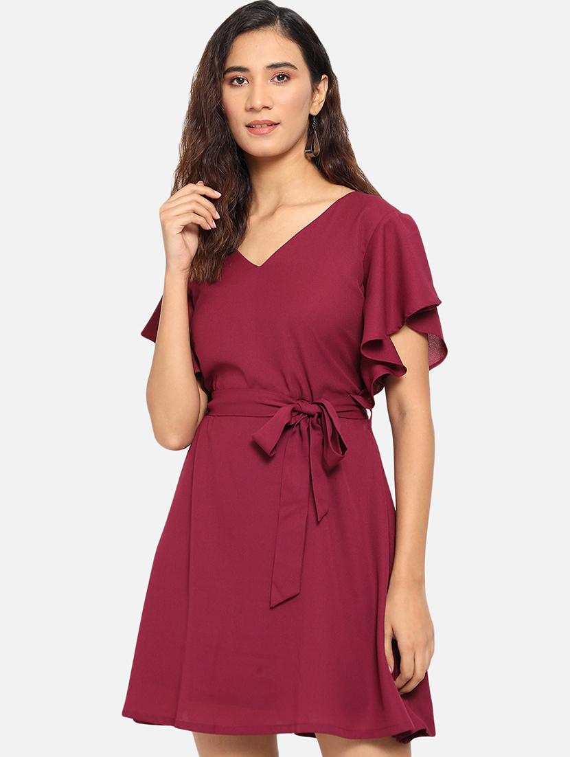 tie front solid fit & flare dress - 18029928 - Zoom Image - 1