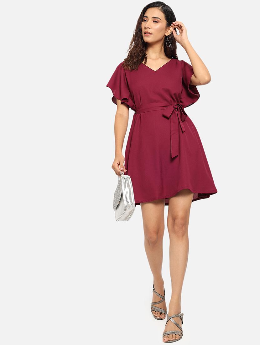 tie front solid fit & flare dress - 18029928 - Zoom Image - 4