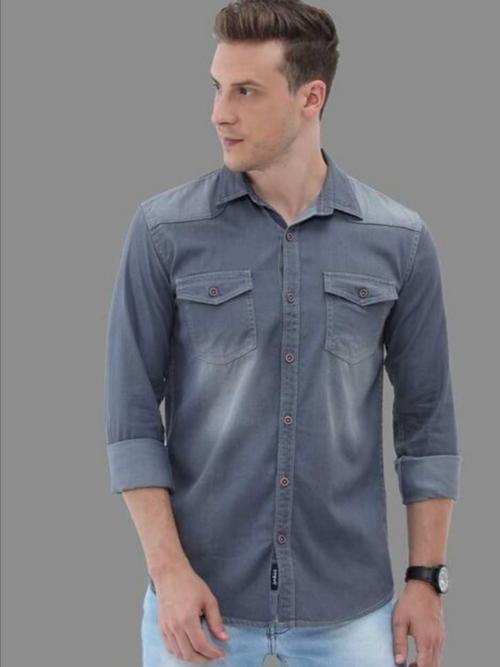 grey denim shirt - 18030096 - Standard Image - 1