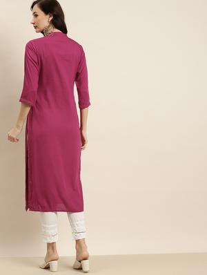 burgundy rayon straight kurta - 18030171 - Standard Image - 3