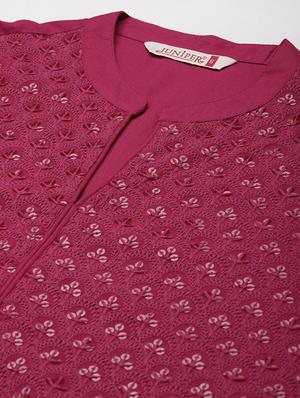 burgundy rayon straight kurta - 18030171 - Standard Image - 4