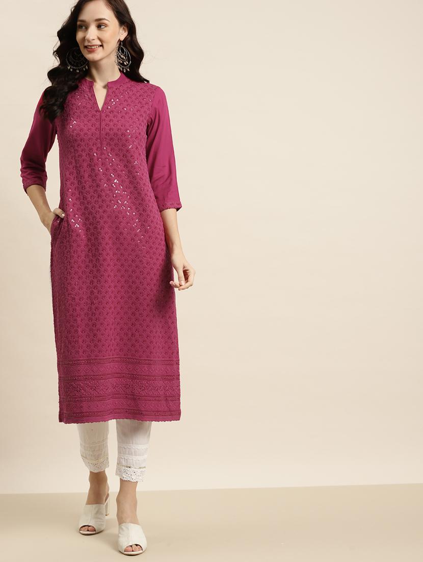 burgundy rayon straight kurta - 18030171 - Zoom Image - 1
