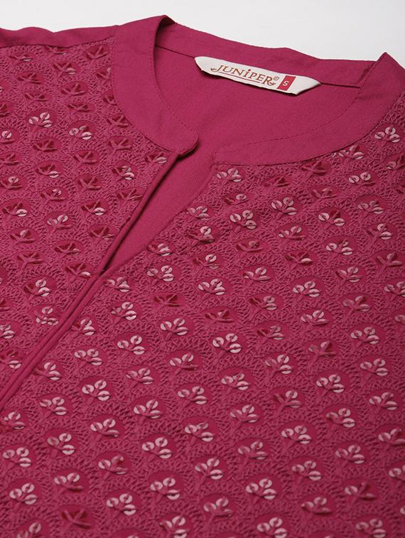burgundy rayon straight kurta - 18030171 - Zoom Image - 4