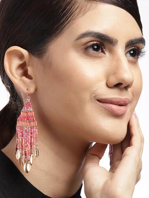 coral & gold-toned contemporary drop earrings - 18030200 - Standard Image - 3