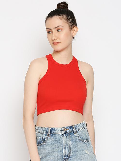 racer back solid crop top - 18030292 - Very Small Image - 1