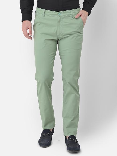 green solid flat front casual trouser - 18030354 - Standard Image - 1