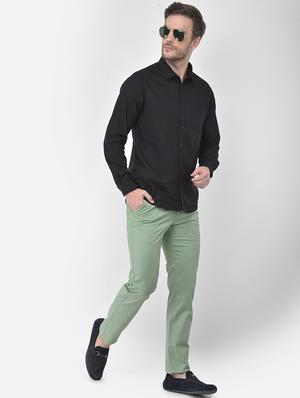 green solid flat front casual trouser - 18030354 - Standard Image - 4