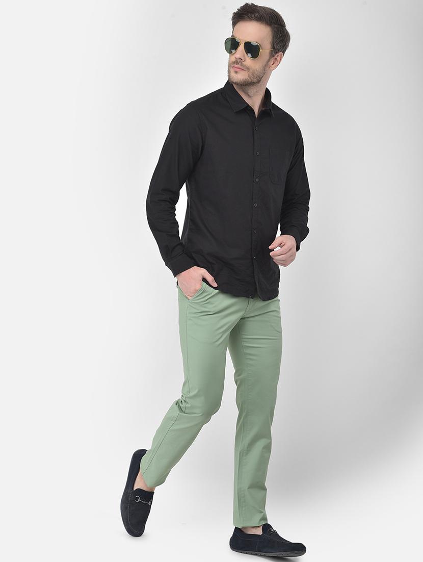 green solid flat front casual trouser - 18030354 - Zoom Image - 4