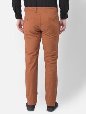 rust solid flat front casual trouser - 18030356 - Standard Image - 3