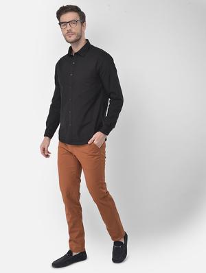 rust solid flat front casual trouser - 18030356 - Standard Image - 4