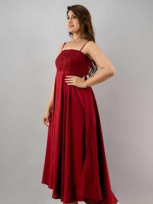 maroon party wear fit and flared - 18030553 - Standard Image - 3