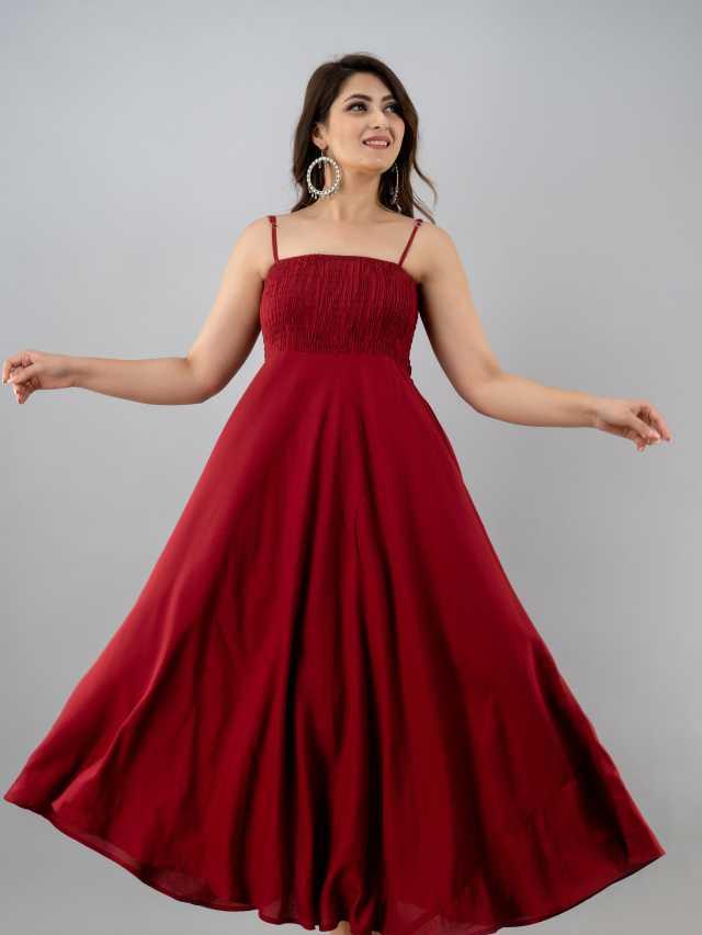 maroon party wear fit and flared - 18030553 - Zoom Image - 1