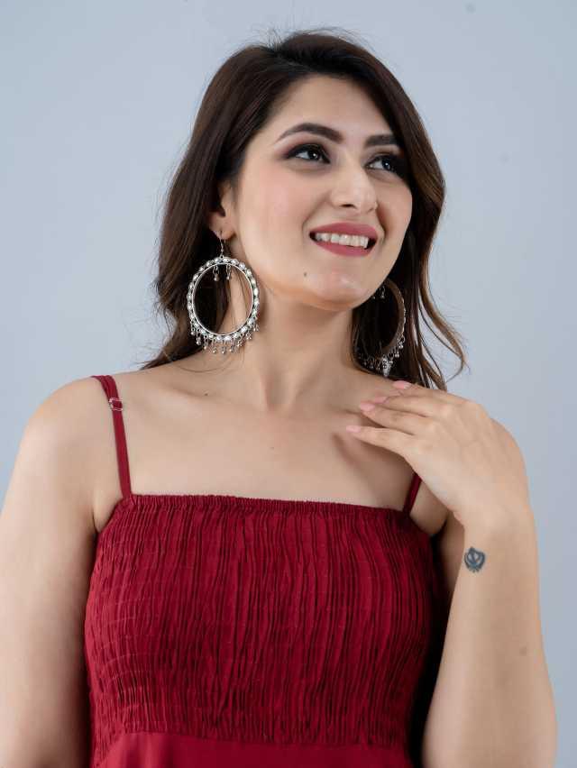 maroon party wear fit and flared - 18030553 - Zoom Image - 5