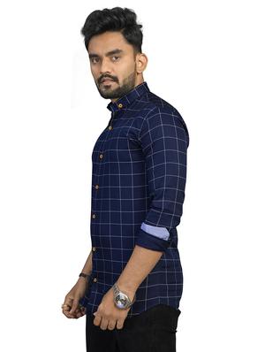 navy blue checkered casual shirt - 18030671 - Standard Image - 2