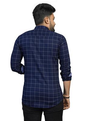 navy blue checkered casual shirt - 18030671 - Standard Image - 3