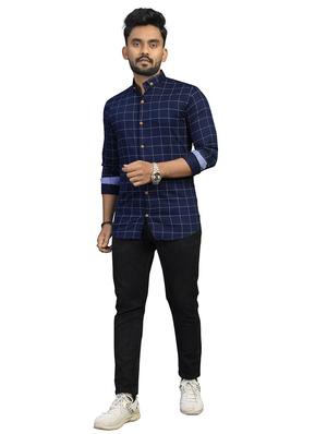 navy blue checkered casual shirt - 18030671 - Standard Image - 4