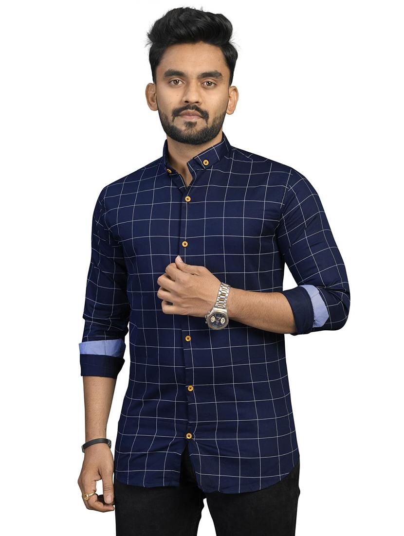 navy blue checkered casual shirt - 18030671 - Zoom Image - 1