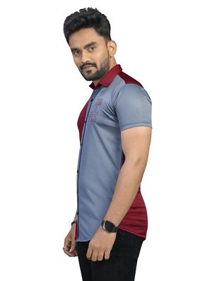 maroon color block casual shirt - 18030686 - Standard Image - 2