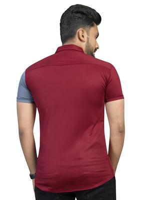maroon color block casual shirt - 18030686 - Standard Image - 3