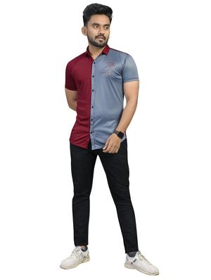 maroon color block casual shirt - 18030686 - Standard Image - 4