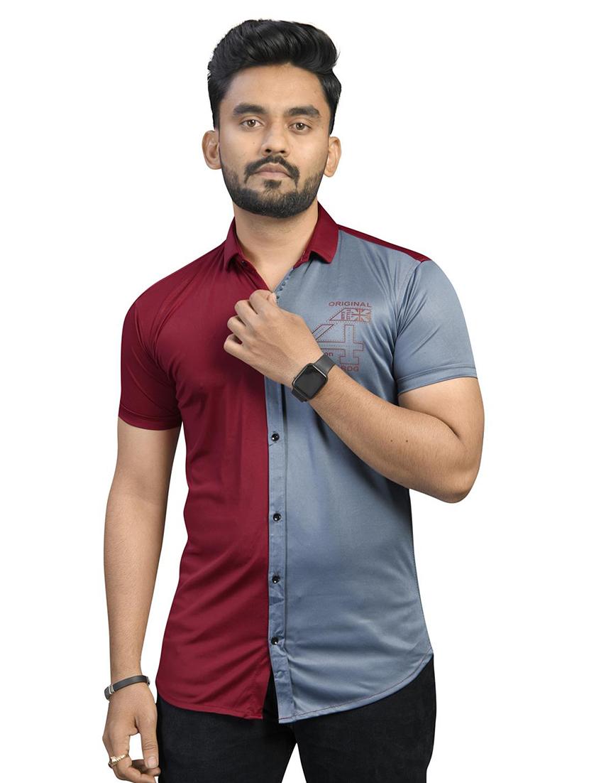 maroon color block casual shirt - 18030686 - Zoom Image - 1