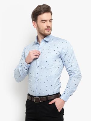 blue printed formal shirt - 18030695 - Standard Image - 2