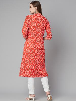red cotton straight kurta - 18030865 - Standard Image - 3