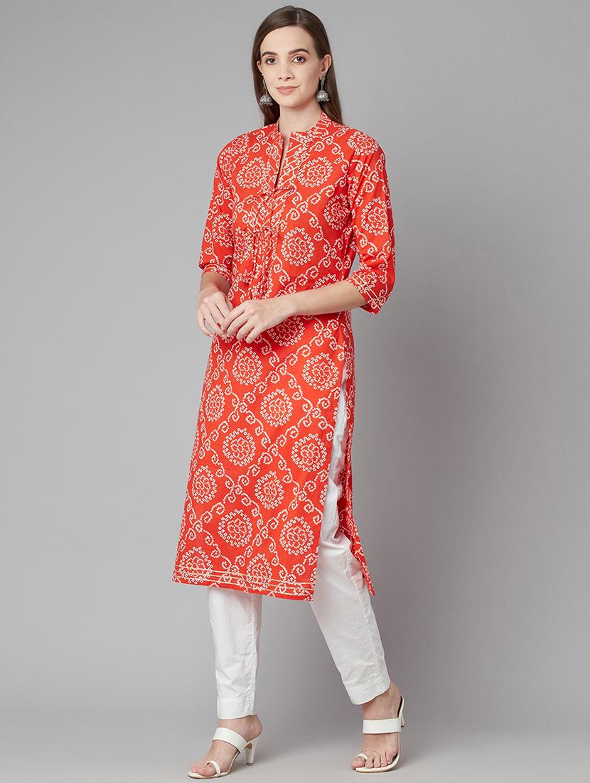 red cotton straight kurta - 18030865 - Zoom Image - 2
