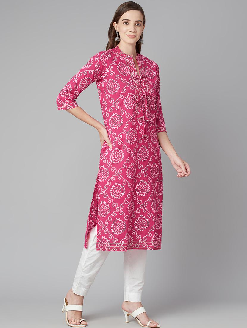 pink cotton straight kurta - 18030866 - Zoom Image - 2
