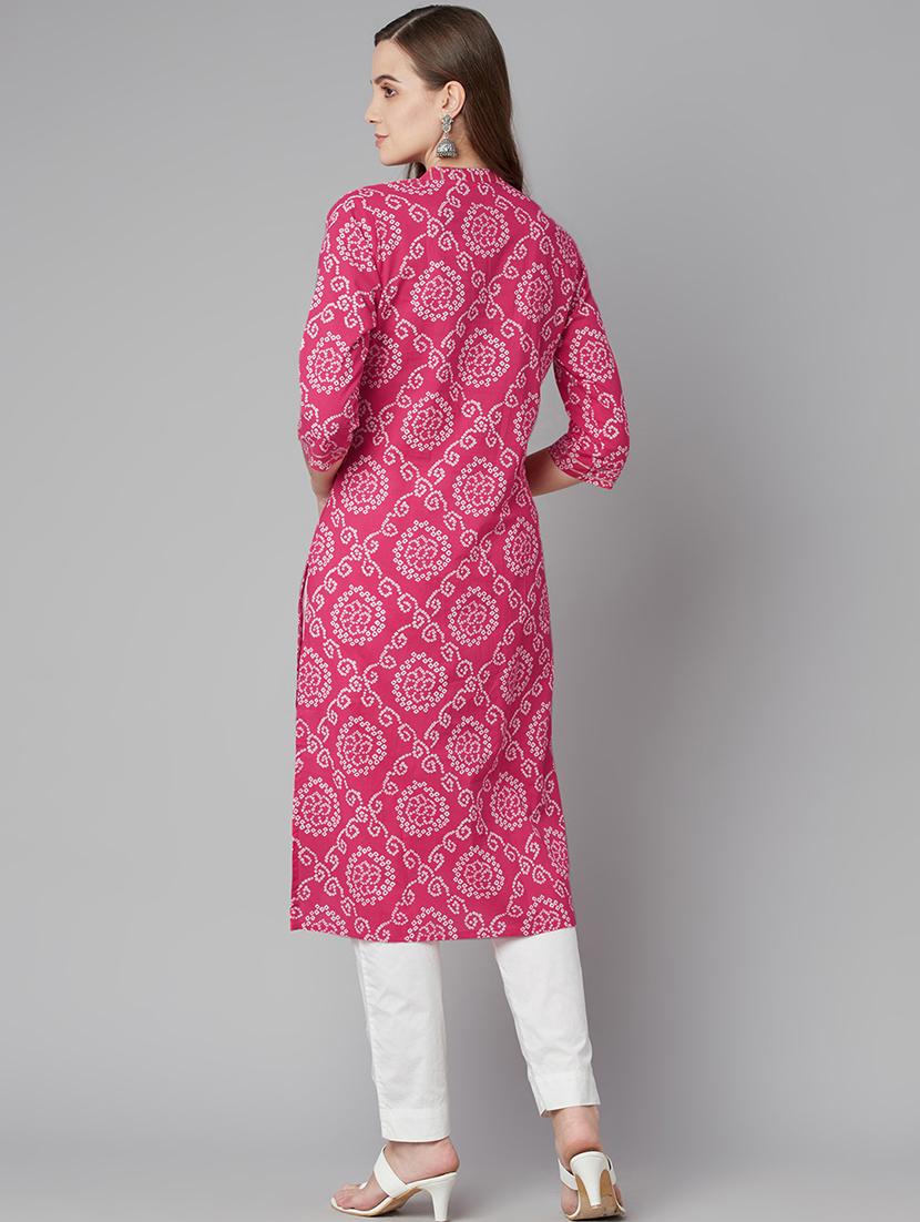 pink cotton straight kurta - 18030866 - Zoom Image - 3