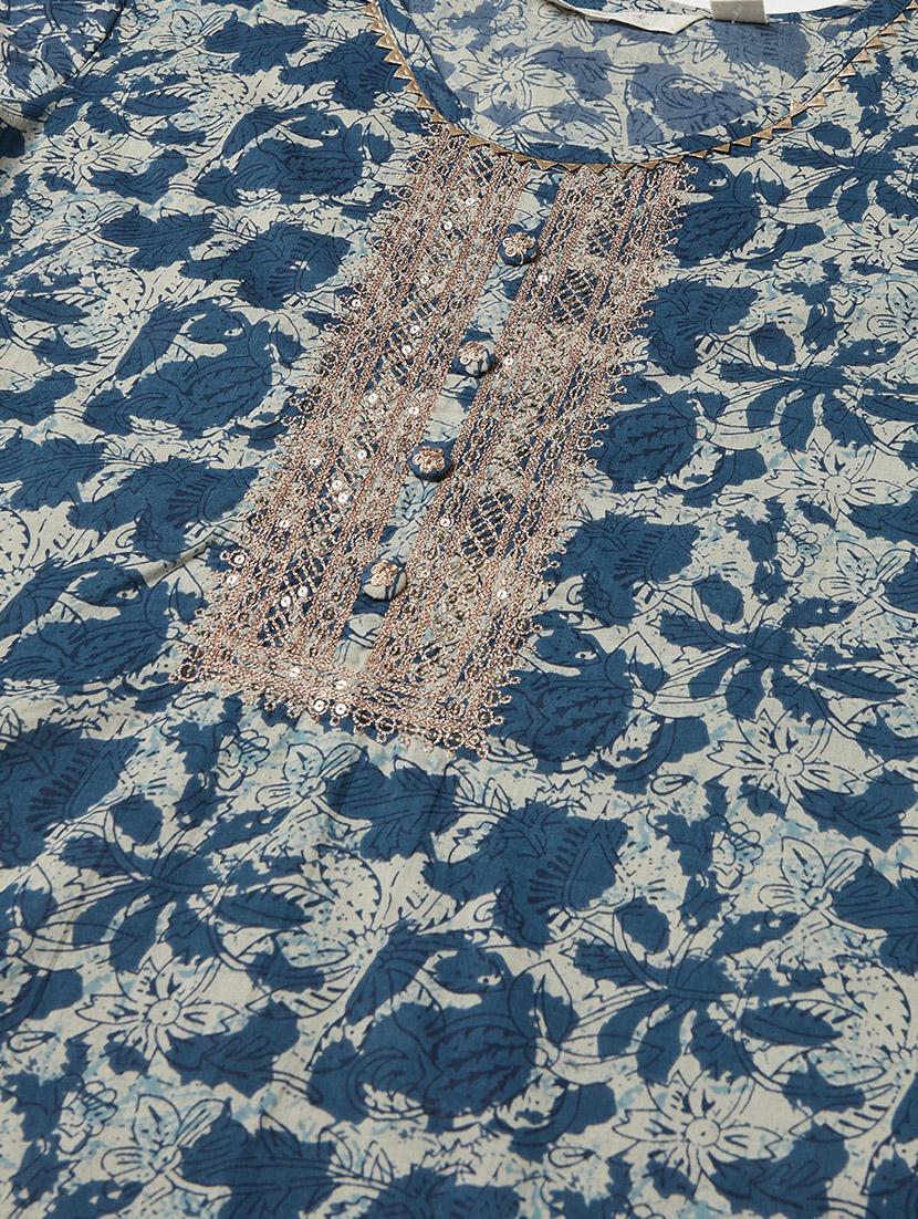 blue cotton straight kurta - 18030869 - Zoom Image - 4