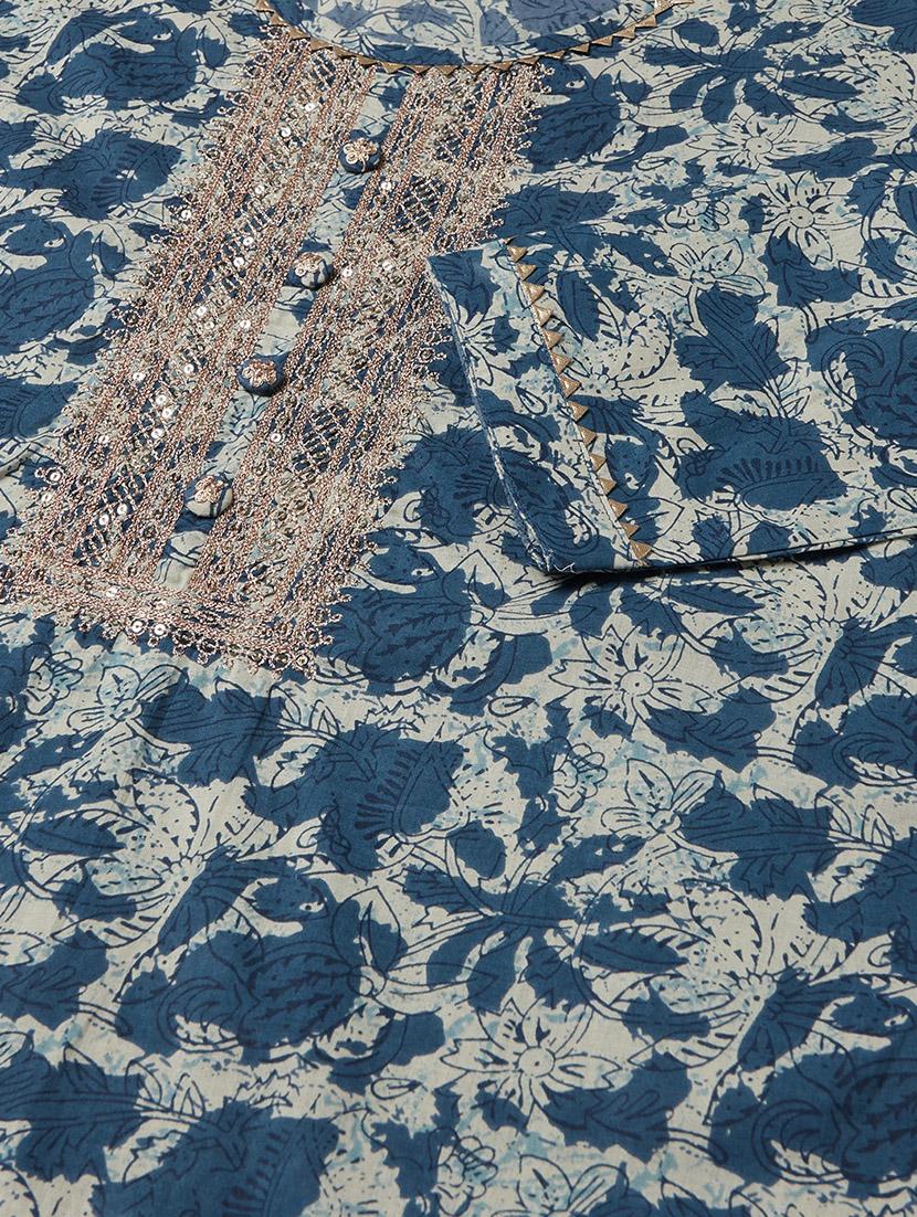 blue cotton straight kurta - 18030869 - Zoom Image - 5