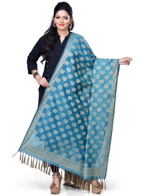 blue chanderi banarasi dupatta - 18031349 - Standard Image - 1