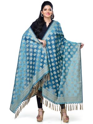 blue chanderi banarasi dupatta - 18031349 - Standard Image - 2