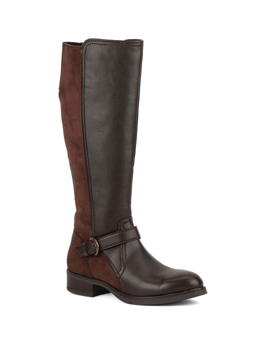 brown faux leather knee length boots - 18031558 - Zoom Image - 1