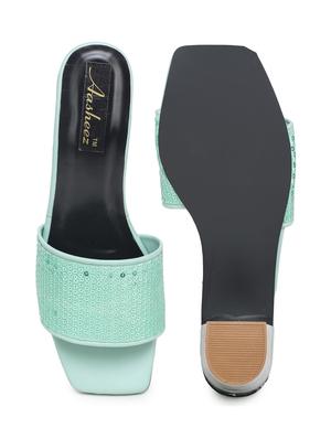 green synthetic slip on sandals - 18032146 - Standard Image - 5