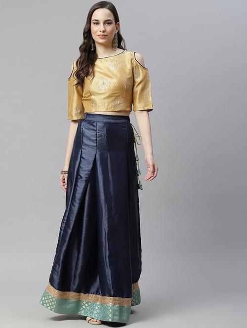 navy blue flared lehenga - 18032264 - Standard Image - 1