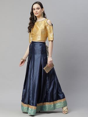 navy blue flared lehenga - 18032264 - Standard Image - 2