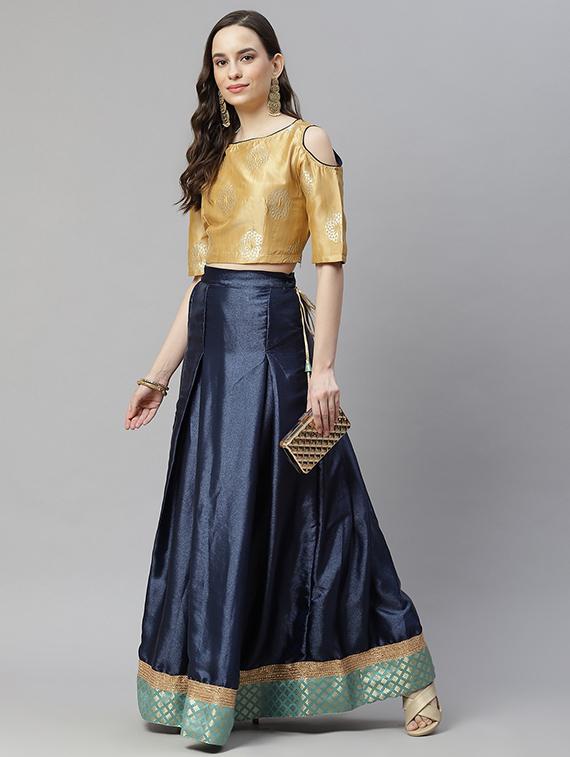 navy blue flared lehenga - 18032264 - Zoom Image - 2