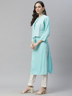 blue viscose with jacket kurta - 18032272 - Standard Image - 2