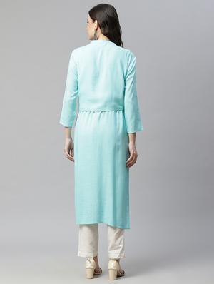 blue viscose with jacket kurta - 18032272 - Standard Image - 3