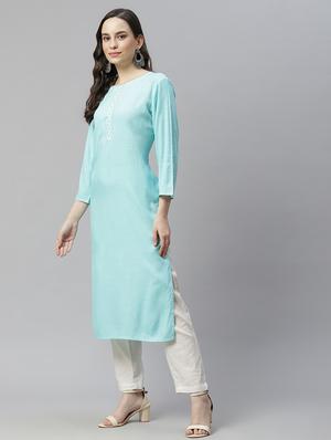 blue viscose with jacket kurta - 18032272 - Standard Image - 4