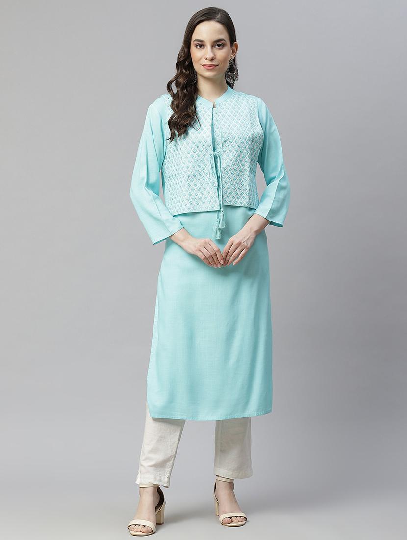 blue viscose with jacket kurta - 18032272 - Zoom Image - 1