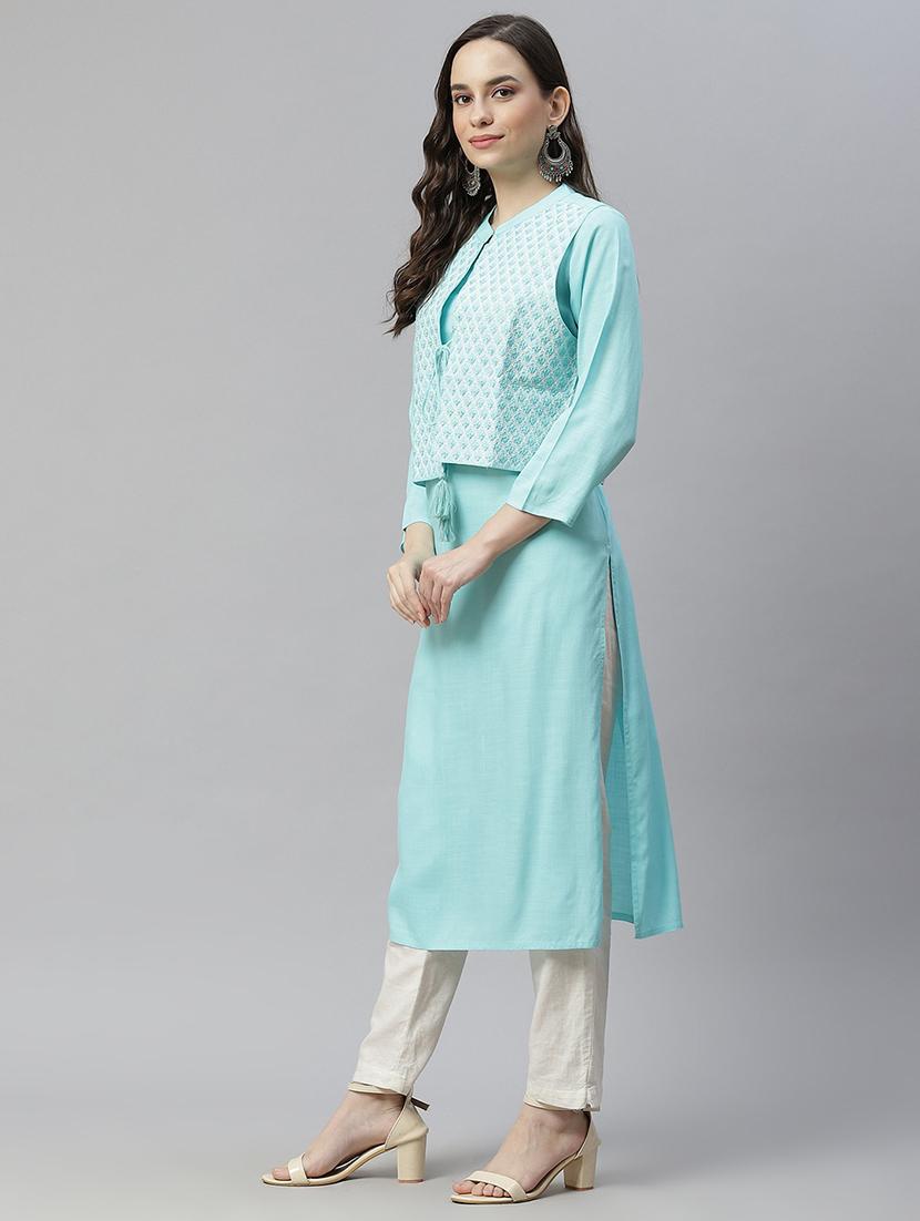 blue viscose with jacket kurta - 18032272 - Zoom Image - 2