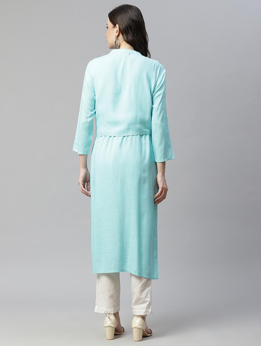 blue viscose with jacket kurta - 18032272 - Zoom Image - 3