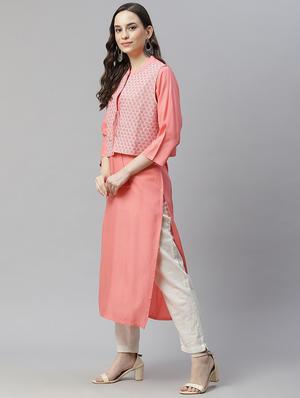 peach viscose with jacket kurta - 18032274 - Standard Image - 2