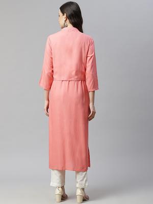 peach viscose with jacket kurta - 18032274 - Standard Image - 3